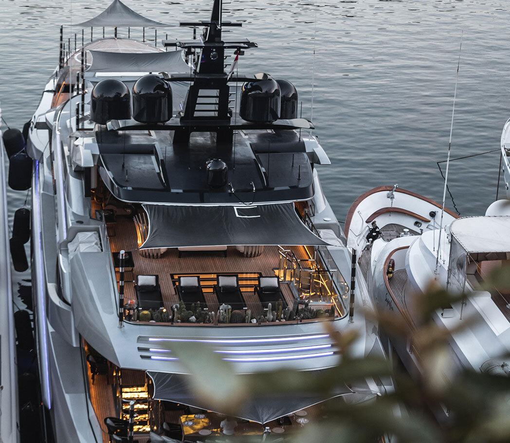 luxury boat at a dock