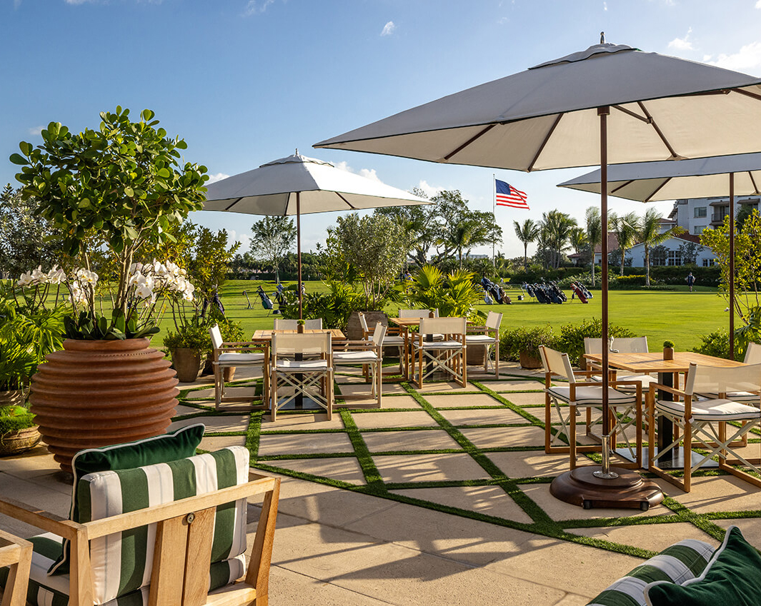 Outdoor dining tables at the Clubhouse