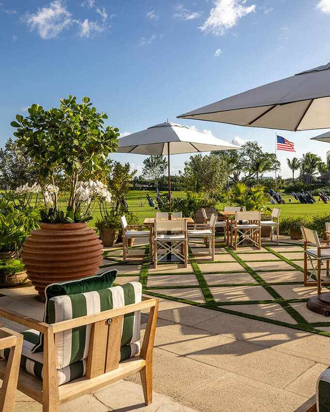 Outdoor dining tables at the Clubhouse